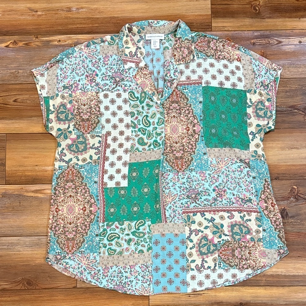 Cupcakes & Cashmere Multicolor Patchwork Blouse